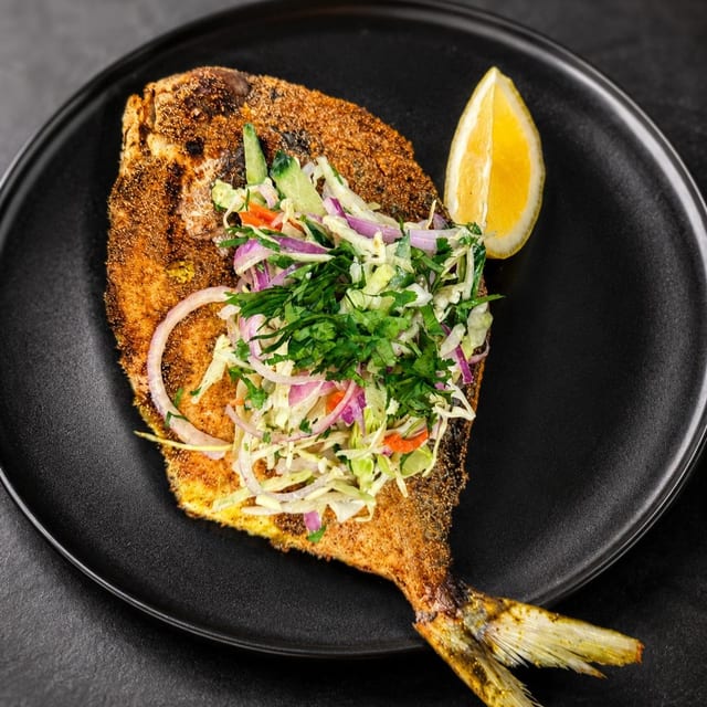 Semolina Fried Pompano Rechado.