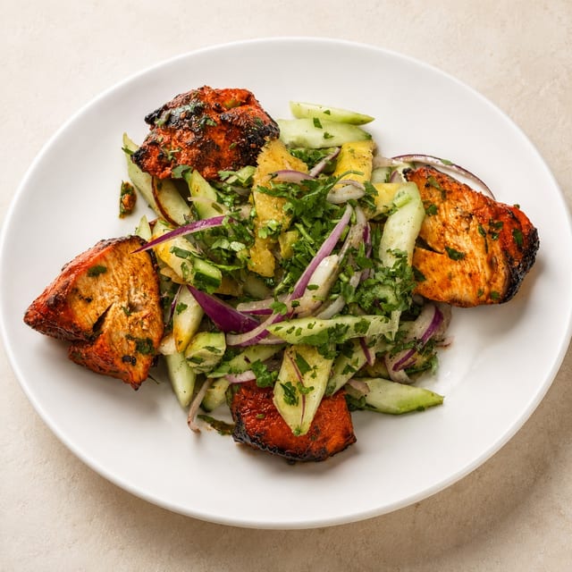 Charred Pineapple, Cucumber & Onion Kachumber Salad.