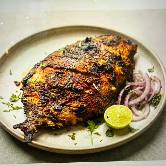 Achari Tandoor Pompano Rechado.