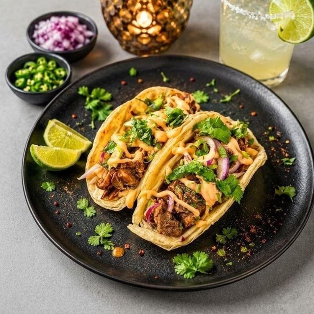 Pulled Lamb Paratha Tacos.