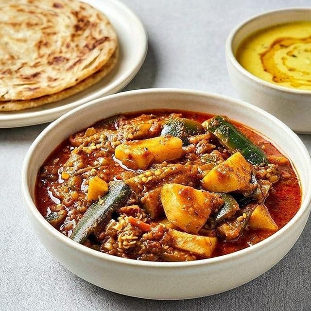 Achari Aloo Baingan Masala.