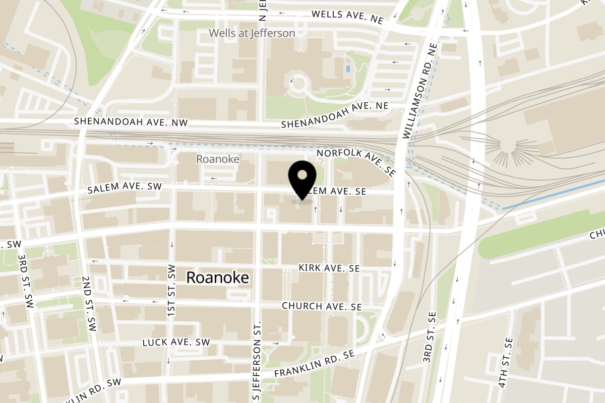 Map showing the location of RASA NIRVANA SPICE&SPIRIT on 19 Salem Ave SE in Roanoke